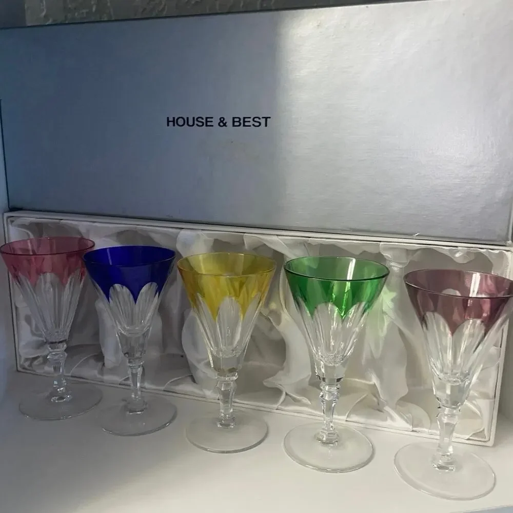 NEW Set of 5 Hungarian Crystal Colorful Cordial Liquor Glasses Hoya